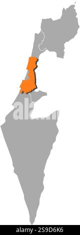Karte von Israel mit den Provinzen, Central District ist orange hervorgehoben. Stock Vektor