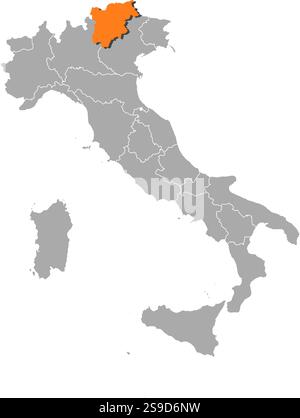 Karte von Italien mit den Provinzen, Trentino-Südtirol/Südtirol ist orange hervorgehoben. Stock Vektor