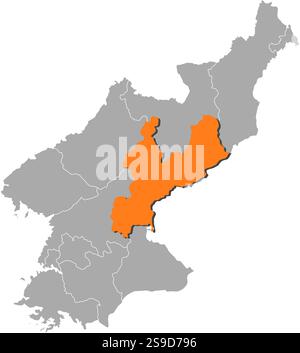 Karte von Nordkorea mit den Provinzen, Süd-Hamgyong ist orange hervorgehoben. Stock Vektor
