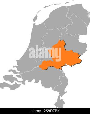 Karte der Niederlande mit den Provinzen, Gelderland ist orange hervorgehoben. Stock Vektor