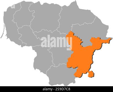 Karte von Litauen mit den Provinzen, Vilnius ist orange hervorgehoben. Stock Vektor