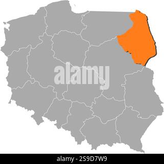 Karte von Polen mit den Provinzen, Podkarpackie ist orange hervorgehoben. Stock Vektor