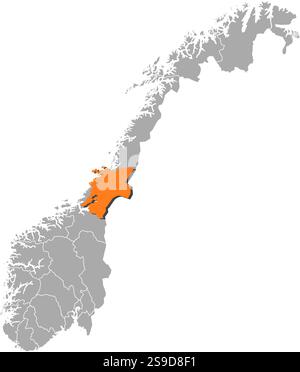 Karte von Norwegen mit den Provinzen Nord-Trøndelag ist orange hervorgehoben. Stock Vektor