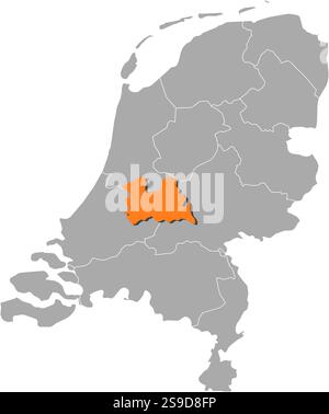 Karte der Niederlande mit den Provinzen, Utrecht ist orange hervorgehoben. Stock Vektor