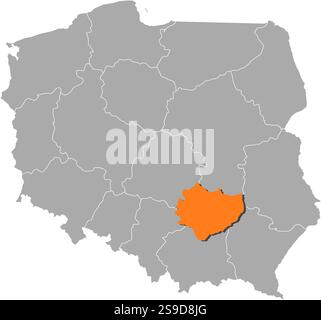 Karte von Polen mit den Provinzen, Swietokrzyskie ist orange hervorgehoben. Stock Vektor