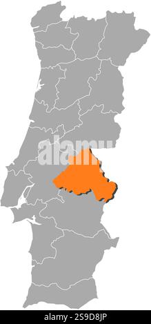 Karte von Portugal mit den Provinzen, Portalegre ist orange hervorgehoben. Stock Vektor