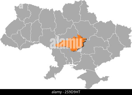 Karte der Ukraine mit den Provinzen, Kirovohrad ist orange hervorgehoben. Stock Vektor