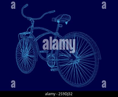 Blaues Fahrrad mit blauem Rahmen. Der Rahmen ist sehr dünn und das Motorrad sehr detailliert Stock Vektor