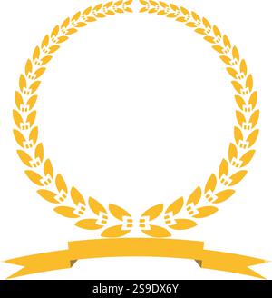 Vektorgoldener Lorbeerkranz. Lorbeerkranz mit goldenem Band. Vektor-goldener Lorbeerkranz mit Band auf isoliertem weißem Hintergrund. Stock Vektor