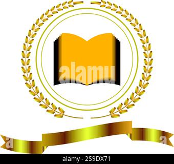 Goldener Lorbeerkranz, Bildungs-Logo-Design. Emblem der Universität. Lorbeerkranz. Vektor-Illustration des Preisträgers. Goldener Zweig. Stock Vektor