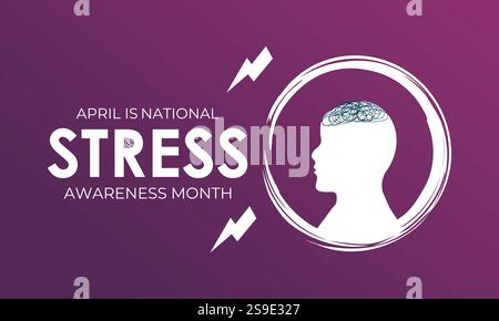 Nationaler Stressbewusstseinsmonat. Holiday Concept Vector Design. Design für Banner, Karten, Drucke, soziale Medien, Poster, Flyer- und Hintergrunddesign. Stock Vektor