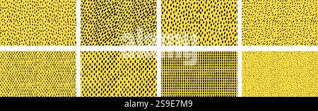 Sammlung von einfachen, nahtlosen Mustern mit kleinen Strichen. Vektortapete mit handgezeichneten Streuseln Stock Vektor