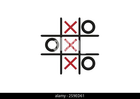 Spiel Tic-Tac-Toe auf weißem Hintergrund, 3D-Modell des Spiels Stockfoto