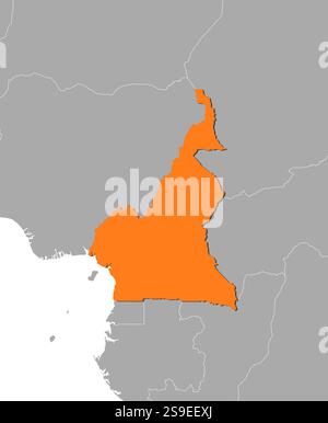 Karte von Kamerun und den nahe gelegenen Ländern, Kamerun ist orange hervorgehoben. Stock Vektor