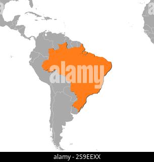 Karte von Brasilien und den nahe gelegenen Ländern, Brasilien ist orange hervorgehoben. Stock Vektor