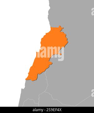 Karte des Libanon und der nahe gelegenen Länder, Libanon ist orange hervorgehoben. Stock Vektor