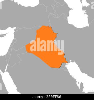 Karte des Irak und der nahe gelegenen Länder, Irak ist orange hervorgehoben. Stock Vektor
