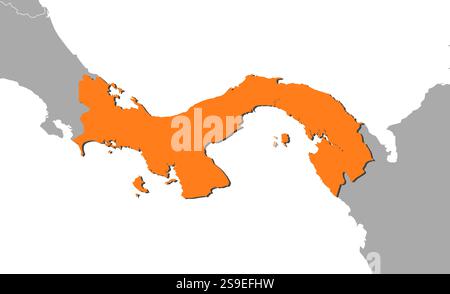 Karte von Panama und den nahe gelegenen Ländern, Panama ist orange hervorgehoben. Stock Vektor