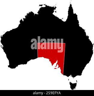 Karte von Australien schwarz, South Australia rot hervorgehoben. Stock Vektor
