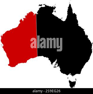 Karte von Australien schwarz, Western Australia rot hervorgehoben. Stock Vektor