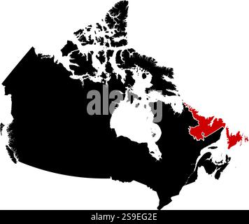 Die Karte von Kanada in Schwarz, Neufundland und Labrador ist rot hervorgehoben. Stock Vektor