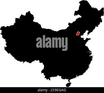Karte von China in Schwarz, Peking ist rot hervorgehoben. Stock Vektor