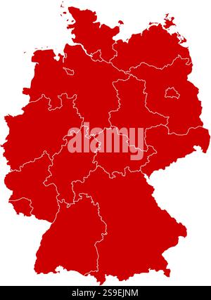 Karte von Deutschland in Schwarz mit den Provinzen. Stock Vektor