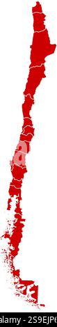 Karte von Chile in Schwarz mit den Provinzen. Stock Vektor