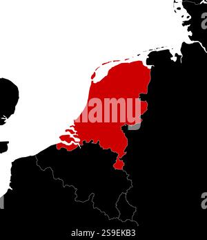 Karte der Niederlande und der nahe gelegenen Länder in Schwarz. Stock Vektor