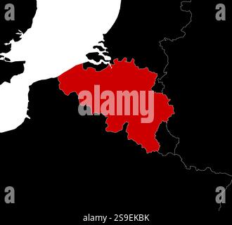Karte von Belgien und den nahe gelegenen Ländern in Schwarz. Stock Vektor