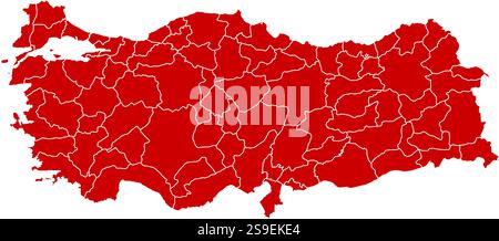 Karte der Türkei in schwarz mit den Provinzen. Stock Vektor