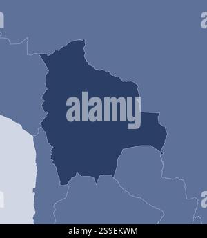 Karte von Bolivien und nahe gelegenen Ländern, Bolivien ist hervorgehoben. Stock Vektor