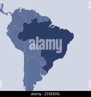 Karte von Brasilien und naheliegenden Ländern, Brasilien ist hervorgehoben. Stock Vektor