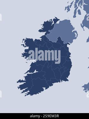 Karte von Irland und den nahe gelegenen Ländern, Irland ist hervorgehoben. Stock Vektor