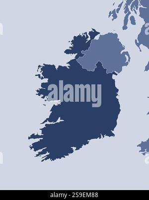 Karte von Irland und den nahe gelegenen Ländern, Irland ist hervorgehoben. Stock Vektor