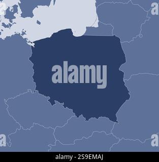Karte von Polen und naheliegenden Ländern, Polen ist hervorgehoben. Stock Vektor