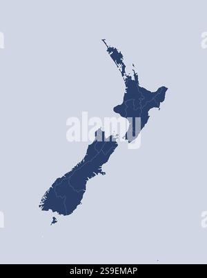Karte von Neuseeland und den nahe gelegenen Ländern, Neuseeland ist hervorgehoben. Stock Vektor