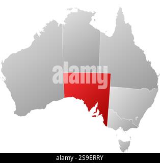 Karte von Australien mit den Provinzen, gefüllt mit einem linearen Gradienten, ist South Australia hervorgehoben. Stock Vektor