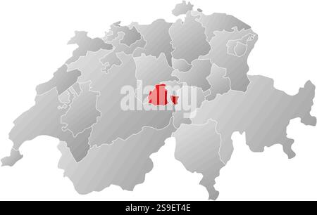Karte von Swizerland mit den Provinzen, gefüllt mit einem linearen Gradienten, ist Obwalden hervorgehoben. Stock Vektor