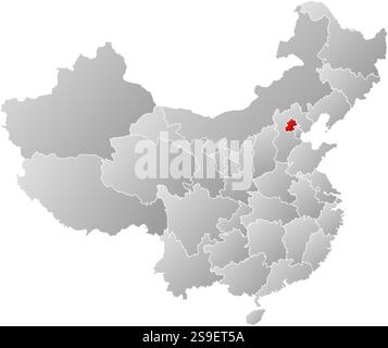 Karte von China mit den Provinzen, gefüllt mit einem linearen Gradienten, ist Peking hervorgehoben. Stock Vektor