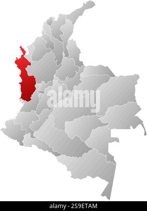 Karte von Kolumbien mit den Provinzen, gefüllt mit einem linearen Verlauf, ist Choco hervorgehoben. Stock Vektor