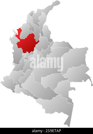 Karte von Kolumbien mit den Provinzen, gefüllt mit einem linearen Gradienten, ist Antioquia hervorgehoben. Stock Vektor