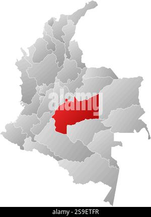 Karte von Kolumbien mit den Provinzen, gefüllt mit einem linearen Gradienten, ist Meta hervorgehoben. Stock Vektor