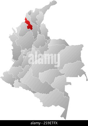 Karte von Kolumbien mit den Provinzen, gefüllt mit einem linearen Verlauf, ist Sucre hervorgehoben. Stock Vektor