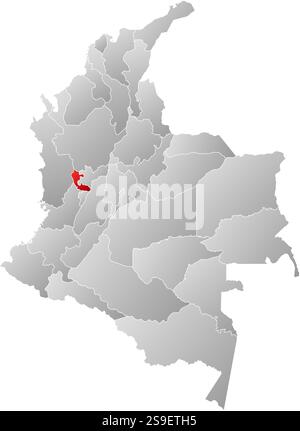 Karte von Kolumbien mit den Provinzen, gefüllt mit einem linearen Gradienten, ist Risaralda hervorgehoben. Stock Vektor