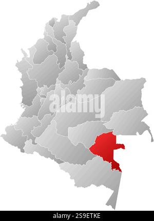 Karte von Kolumbien mit den Provinzen, gefüllt mit einem linearen Verlauf, Vaupes ist hervorgehoben. Stock Vektor