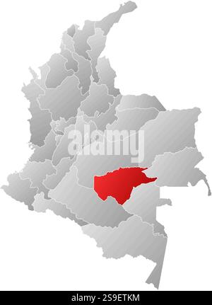 Karte von Kolumbien mit den Provinzen, gefüllt mit einem linearen Gradienten, ist Guaviare hervorgehoben. Stock Vektor
