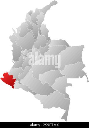 Karte von Kolumbien mit den Provinzen, gefüllt mit einem linearen Verlauf, Narino ist hervorgehoben. Stock Vektor