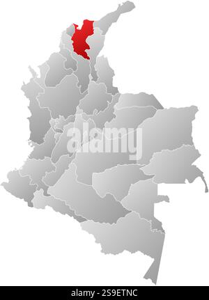 Karte von Kolumbien mit den Provinzen, gefüllt mit einem linearen Gradienten, ist Magdalena hervorgehoben. Stock Vektor