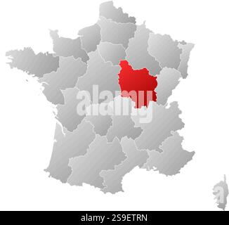Karte von Frankreich mit den Provinzen, gefüllt mit einem linearen Verlauf, ist Burgund hervorgehoben. Stock Vektor